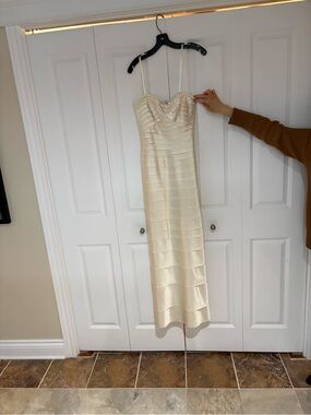 Elegant Cream Satin Slip Dress with Spaghetti Straps